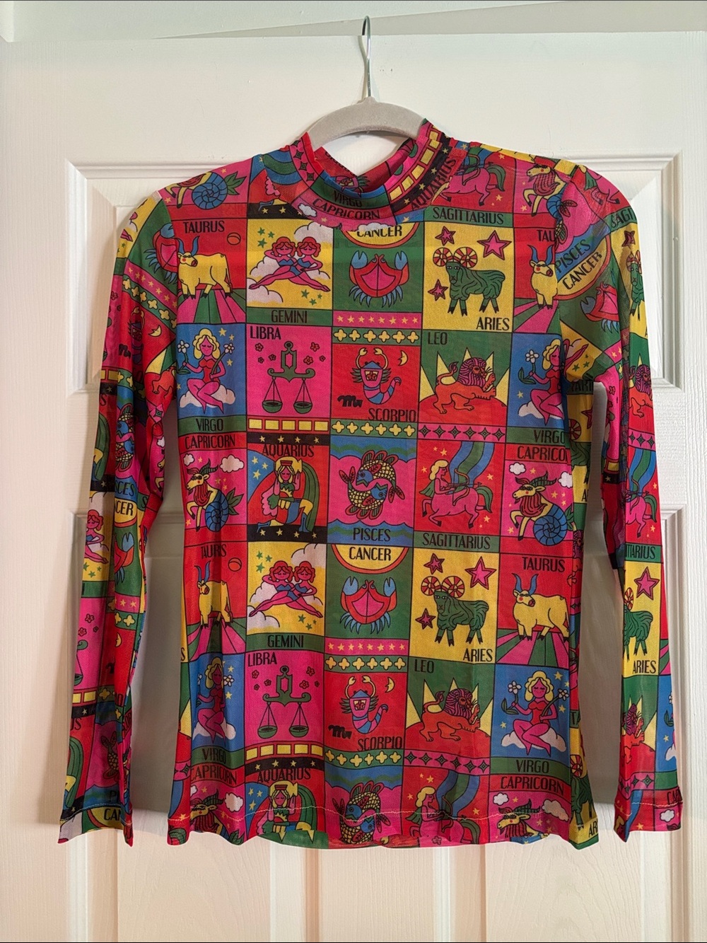 Magic Society Mesh Long-Sleeve Zodiac Print Top - Multicolor